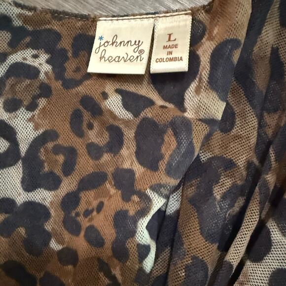 Y2K Cheetah Mesh Nylon Babydoll Going Out Top L The Nanny Feminine Maximalist - Picture 6 of 7